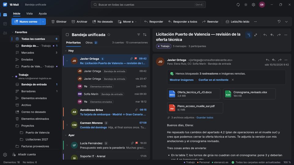 1B Mail: Una conversación completa, en orden