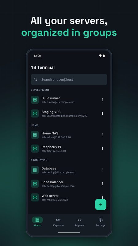 1B Terminal: I tuoi server, organizzati in gruppi