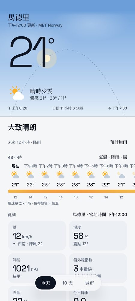 1B Weather: 今天：此刻的天空，一句話說明當天