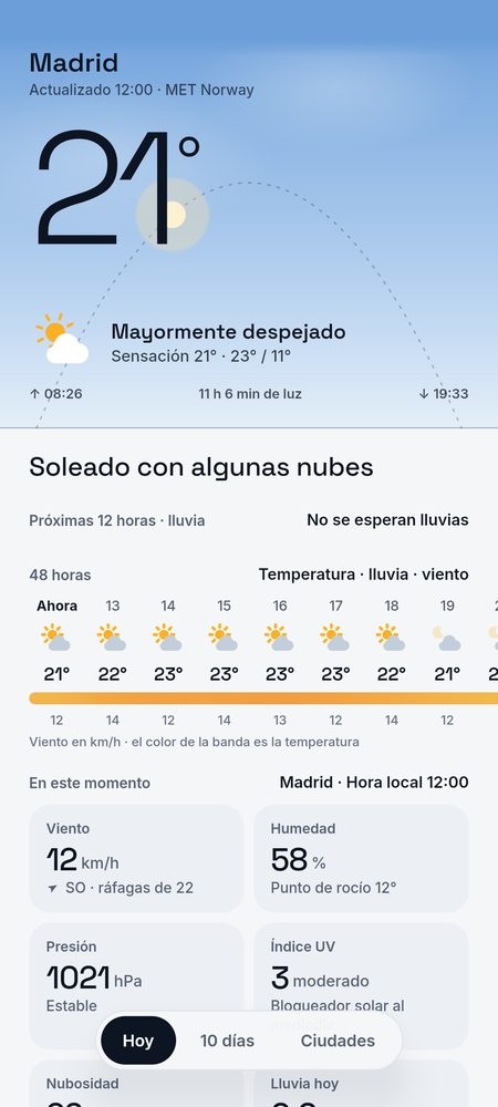 1B Weather: Hoy: el cielo de ahora y el día en una frase