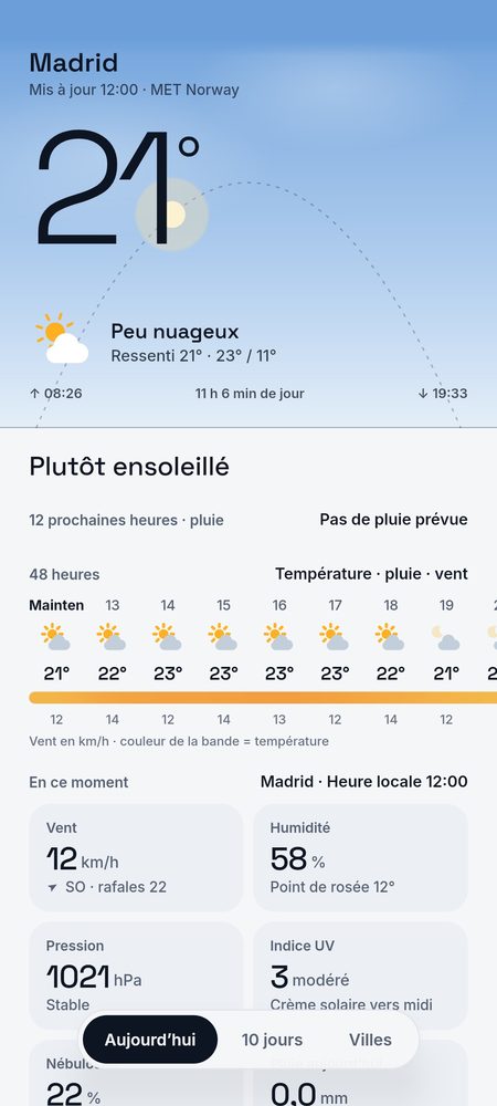 1B Weather: Aujourd’hui : le ciel du moment et la journée en une phrase