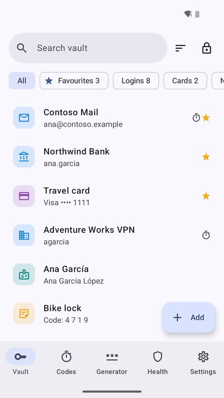 1B Pass: La tua cassaforte: accessi, carte, note e altro