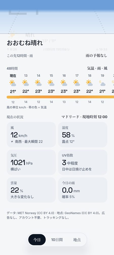 1B Weather: 気温・雨・風を1本の帯で48時間