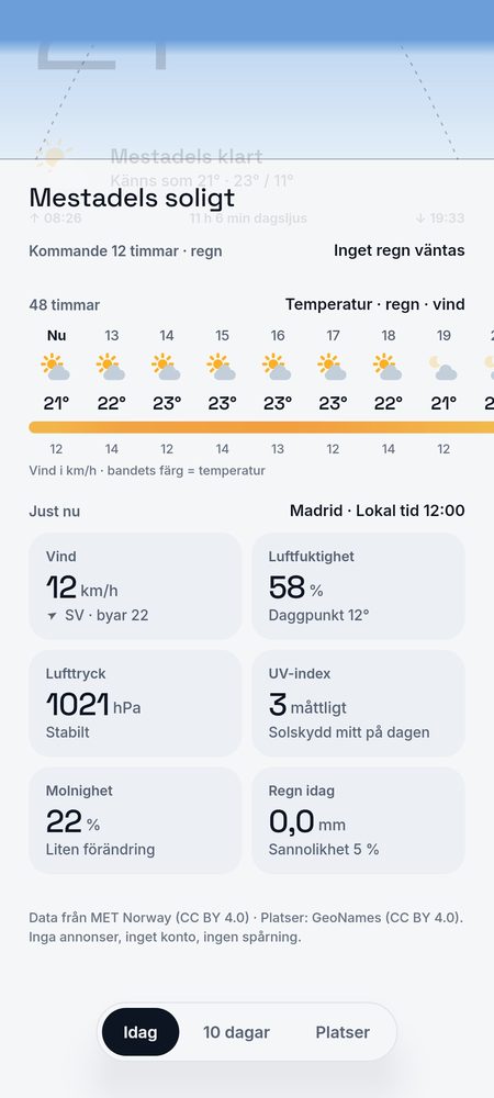 1B Weather: 48 timmar på ett band: temperatur, regn och vind