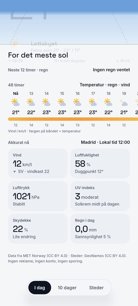 1B Weather: 48 timer på ett bånd: temperatur, regn og vind