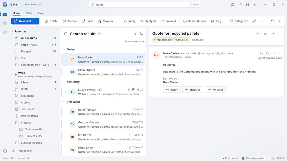 1B Mail: Una ricerca che risponde prima che tu finisca di scrivere