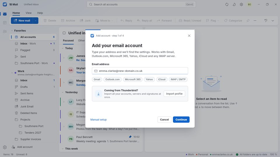 1B Mail: Aggiungere un account: basta scrivere l’indirizzo