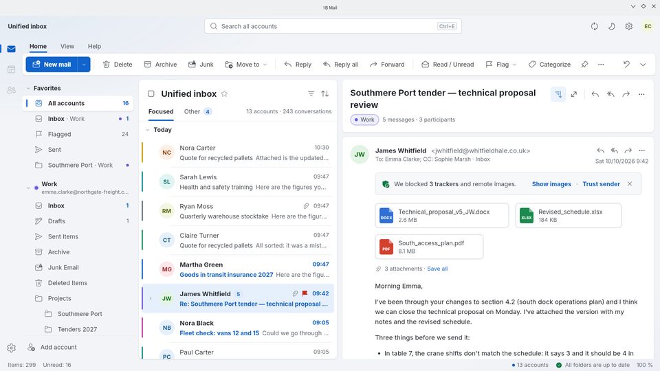 1B Mail: Su Linux, con la barra del titolo del tuo desktop