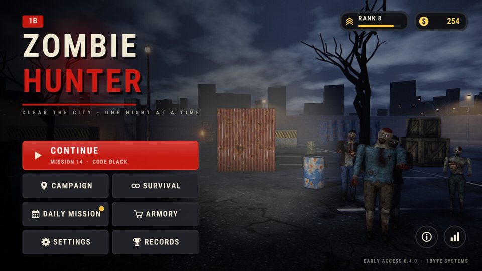 1B Zombie Hunter: Schermata del titolo