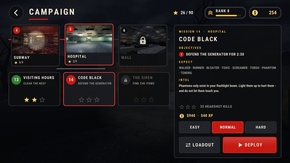 1B Zombie Hunter: Campagna: missioni su dieci mappe